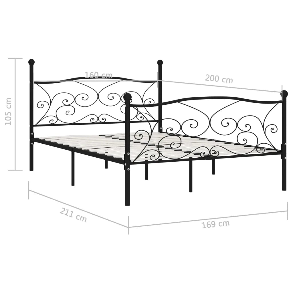 Giroletto con Doghe-Struttura Letto Nero in Metallo 160x200 cm