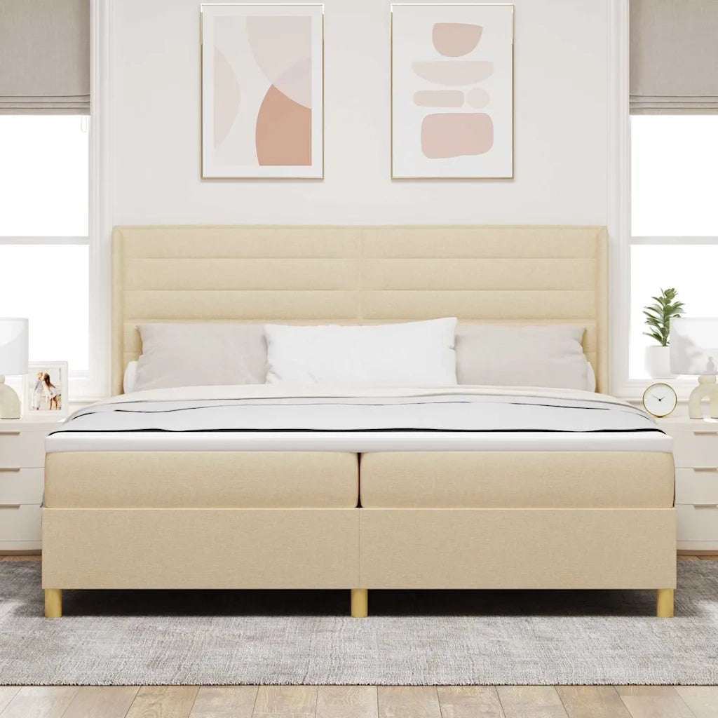 Letto a molle con materasso Crema 200 x 200 cm Tessuto 3341796