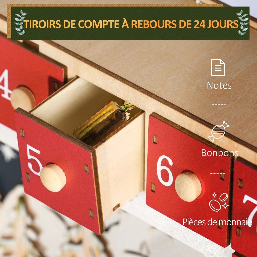 Calendario dell'Avvento LED con 24 cassetti ¨C zephmum ¨C legno rosso 60x40x19