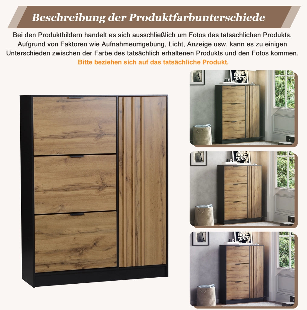 Scarpiera in MDF 100x30x130 cm, naturale e nero