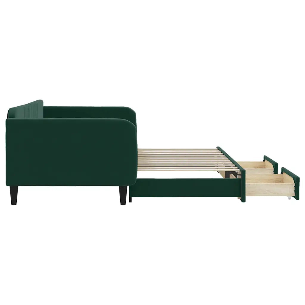 Divano Letto Estraibile Cassetti Verde Scuro 100x200cm Velluto 3197120