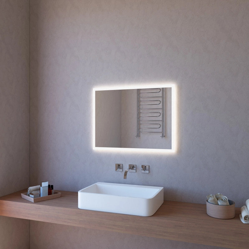 Specchio da Parete Retroilluminato a LED Rettangolare 80x60 cm spessore 4 mm Colore Bianco