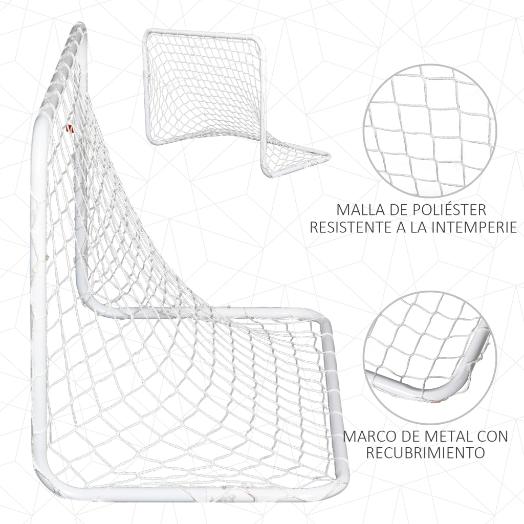 Set 2 Porte Calcio con Rete e Pallone ¨C zephmum ¨C Bianco, Acciaio e Poliestere, 78x46x56 cm