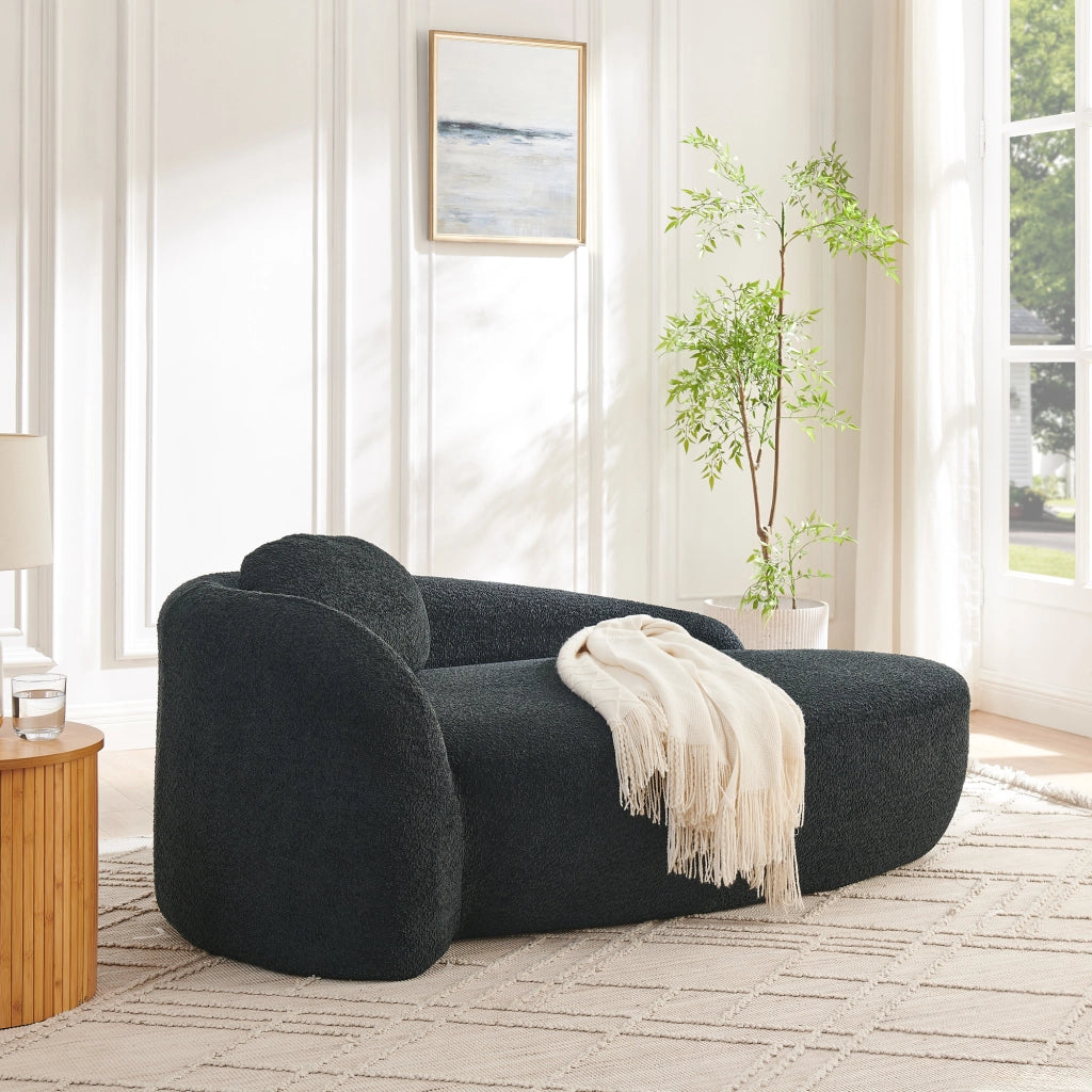 Divano in teddy con design arrotondato e cuscino, morbido e compatto per soggiorno camera e studio, nero
