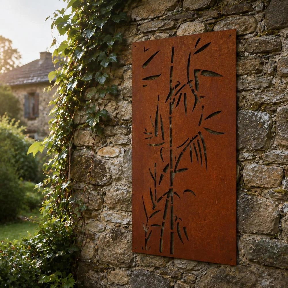 Garden Wall Decoration 105x55 Cm Corten Steel Bamboo Design