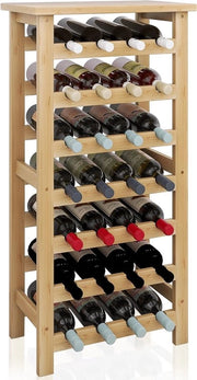 Wijnrek in Bambù - 28 Flessini Display con Lavello - Supporto per Bottiglie Libero con Scomparti per la Cucina, la Cantina, il Sottoscala, il Bar