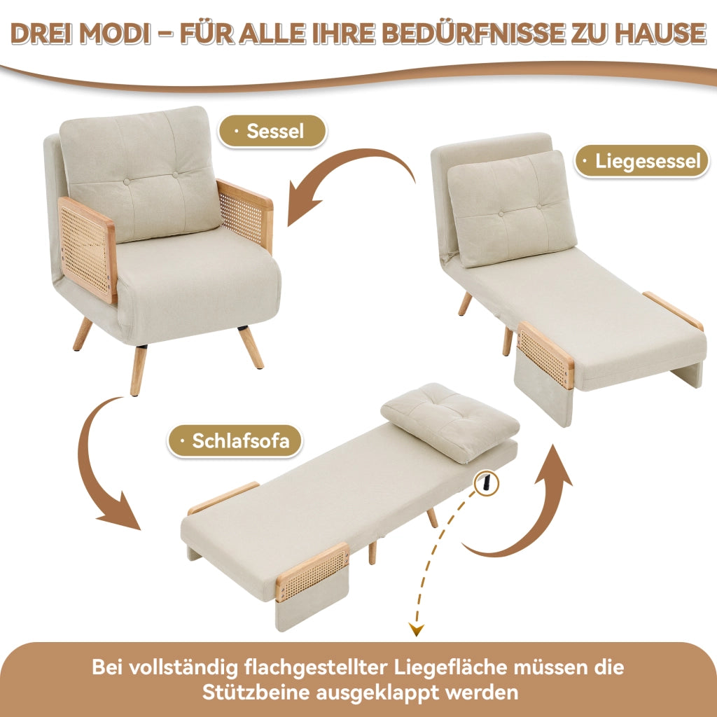 SEDIA LETTO 3 in 1 67,5x73x86,5 cm Lino Beige