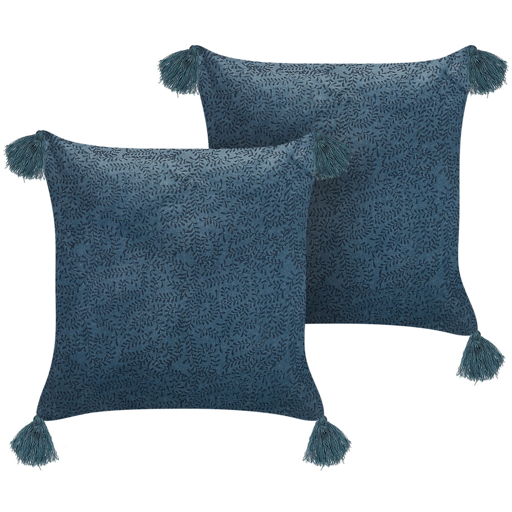 Set di 2 cuscini in velluto con 45x45 cm blu scuro soggiorno camera da letto stile boho
