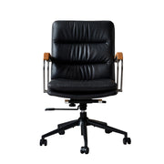 Sedia da ufficio girevole in pelle con altezza regolabile e supporto ergonomico, nera