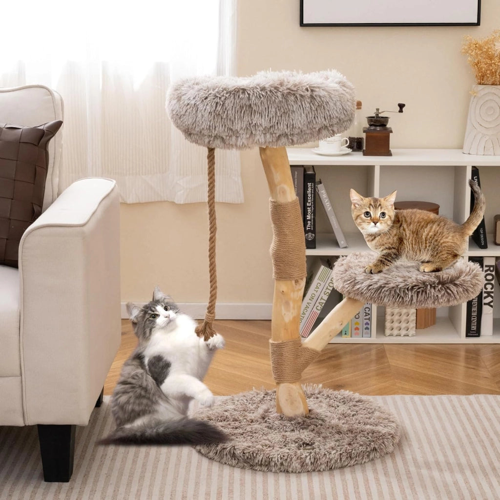 Albero per Gatti 90 cm, Torre Moderna in Legno con Piattaforme, Tiragraffi in Luta Naturale e Corda, Albero Tiragraffi per Animali Domestici