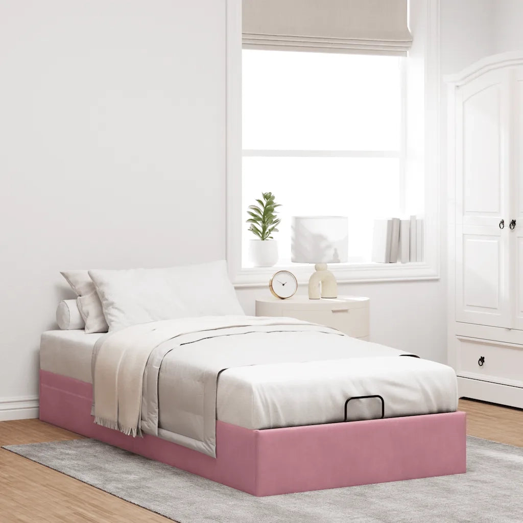 Struttura Letto Pouf Senza Materasso Rosa 90x190 cm Velluto