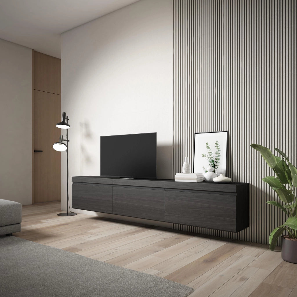 Mobile TV Soggiorno, 240x35x45cm, da appendere, Nero RF3596