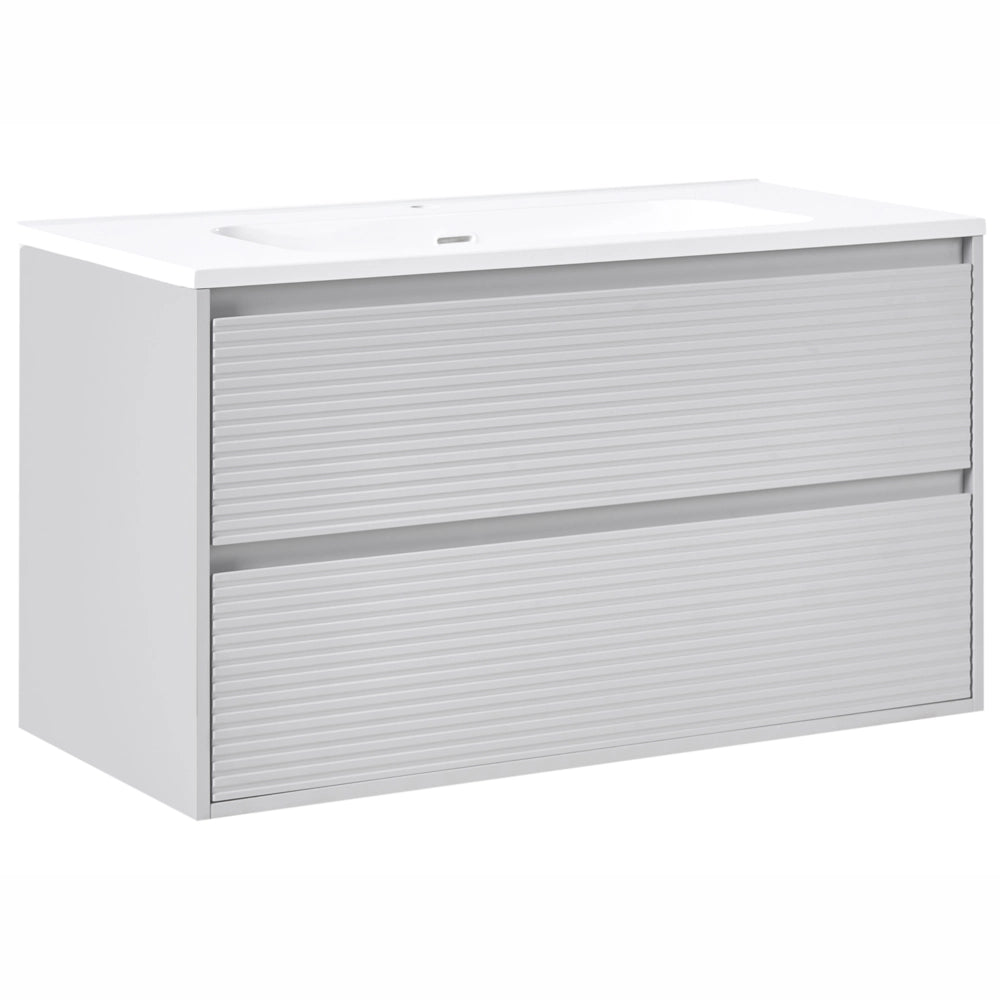 Mobile bagno sospeso con lavabo e 2 cassetti frontali 100 x 46 cm Grigio