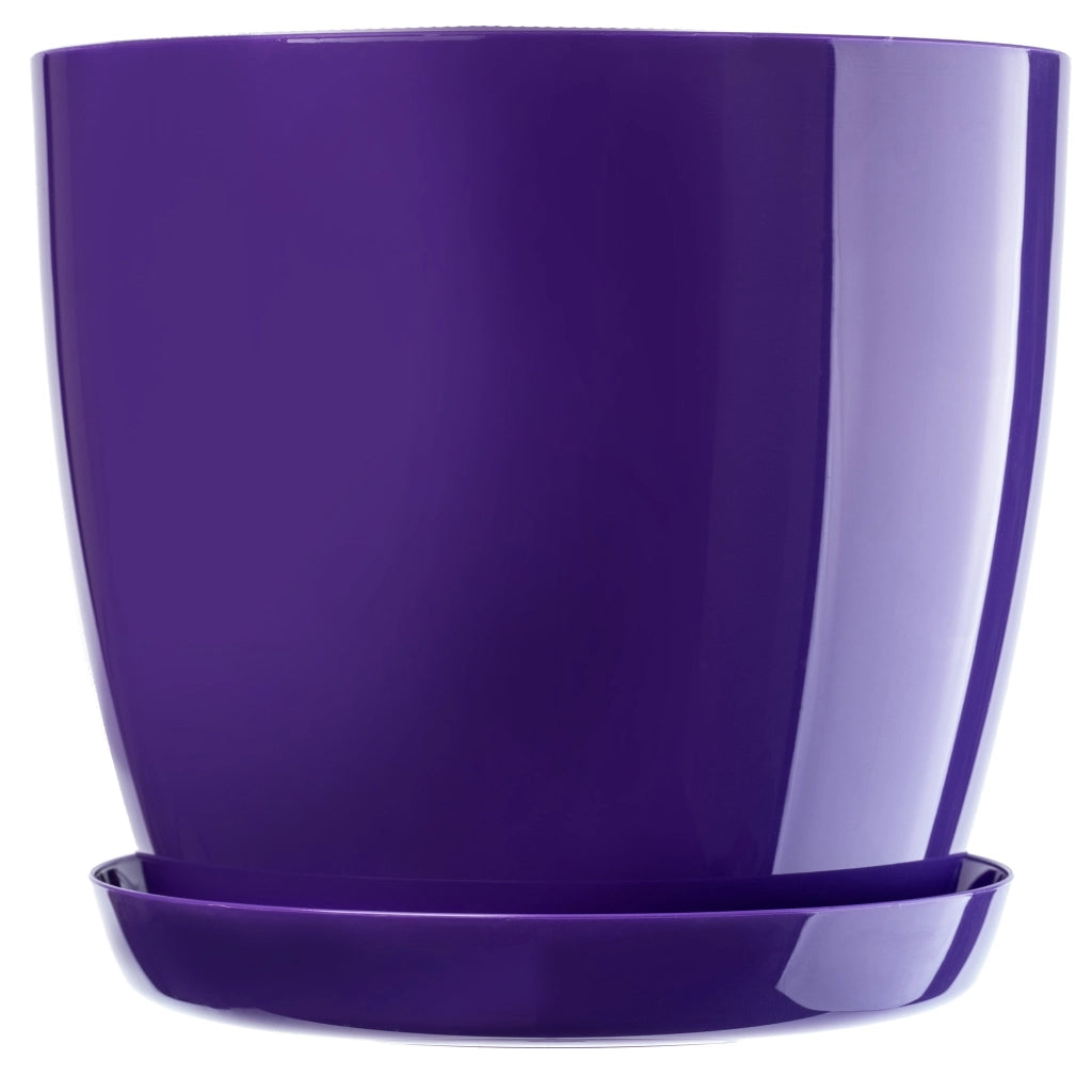 Vaso da fiori KADAX con sottovaso, coperchio in plastica, vaso da 20 cm, fiori viola, Kadax