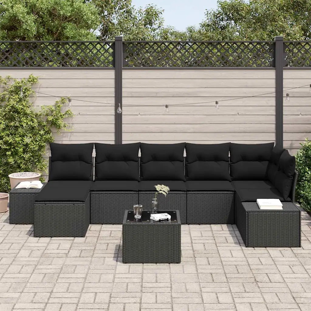 Set Divano da Giardino con cuscino 8 pcs Nero polyrattan 3347163