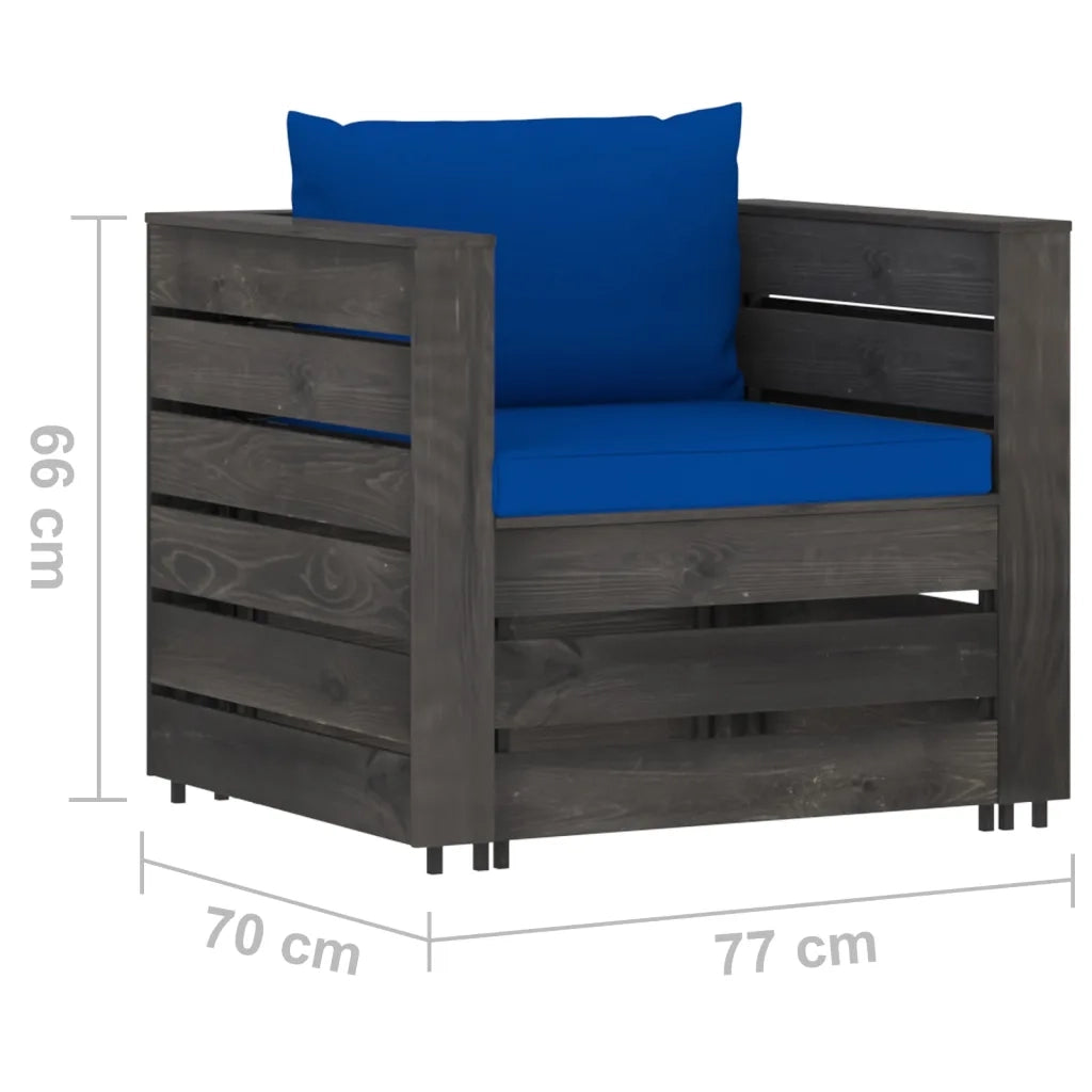 Set Salotto da Giardino 2pz | Set di Mobili da Esterno con Cuscini Legno Impregnato Grigio