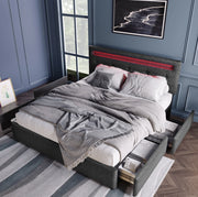 Struttura letto matrimoniale 140x200 cm con LED; testiera regolabile e 4 cassetti; grigio