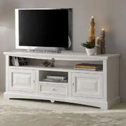 Mobile Porta tv Shabby chic in legno laccato bianco mod goccia con cassetto e ante bugnate