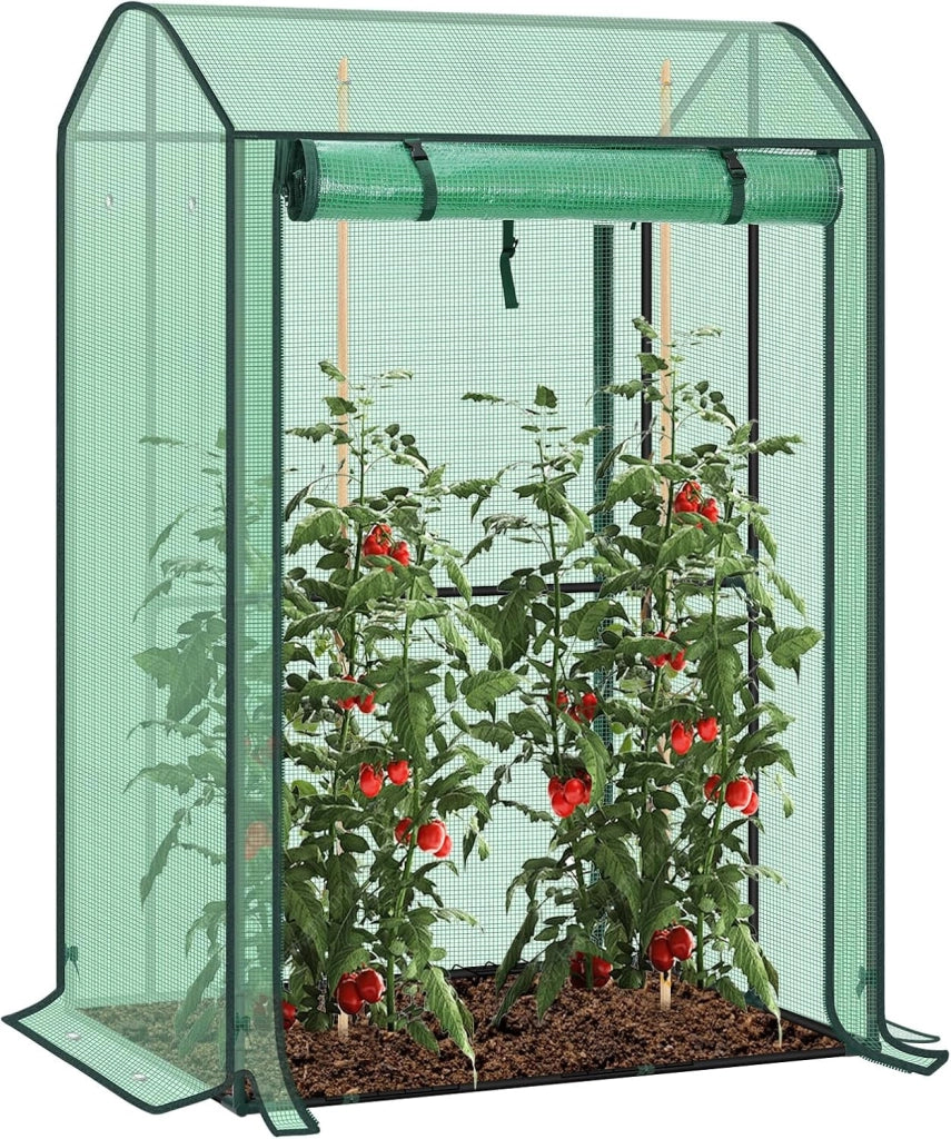 Serra da Giardino con Porte Avvolgibili, Serra da Balcone, Telo in Rete PE 140 g/m², per Piante Idrorepellente a Fori Rotondi per Piantare Pomodori Rampicanti e Altro, Verde