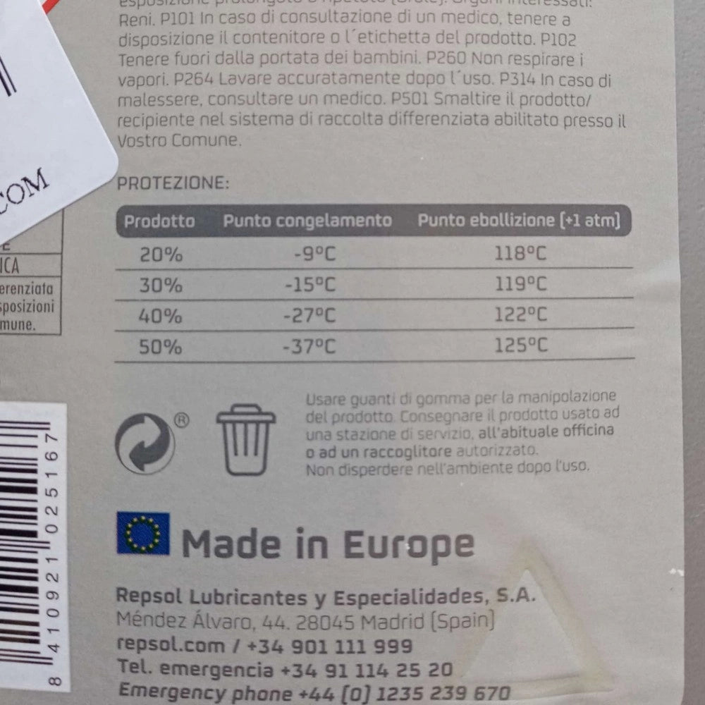 Repsol 1kg liquido antigelo rosso extra refrigerante permanente concentrato