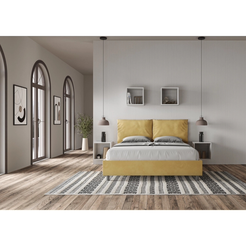 Letto imbottito Matrimoniale 160x200 cm Antea - Con rete,Microfibra,Ocra