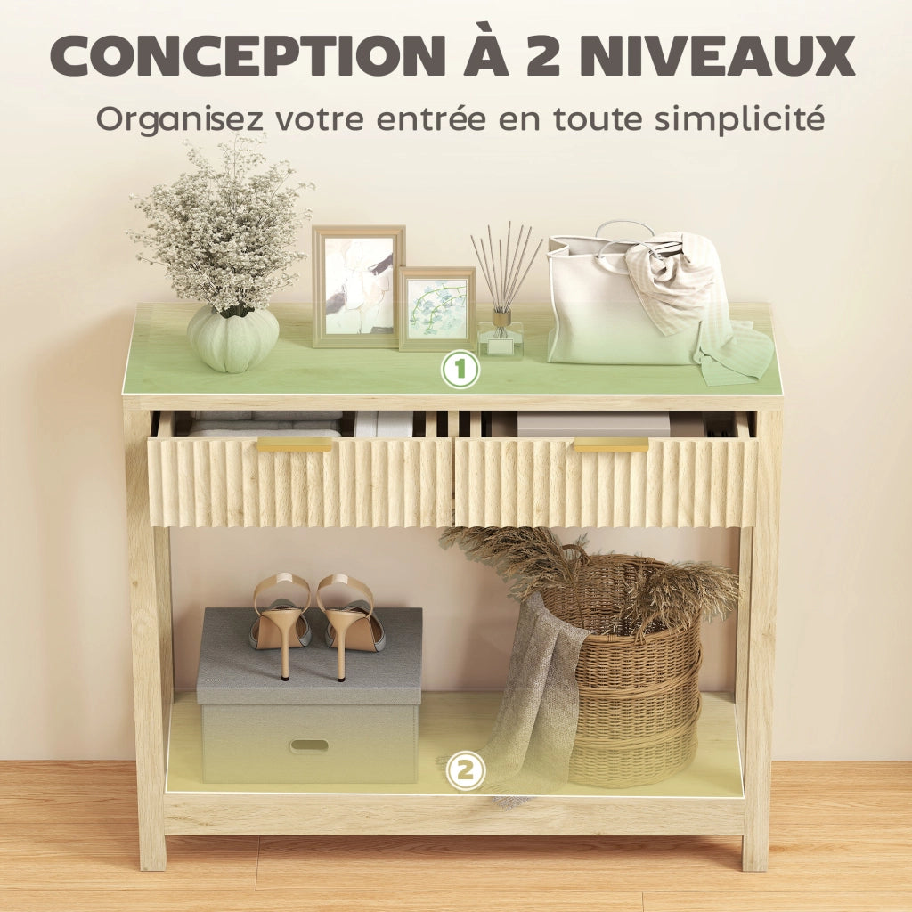 Consolle ingresso 90cm con 2 cassetti ¨C Xylo ¨C legno naturale 90x35x80