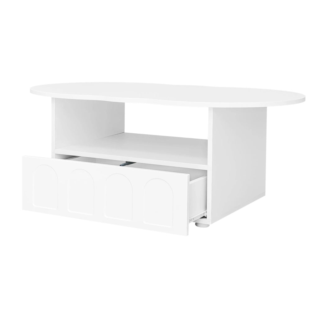 Tavolino da salotto a forma di nuvola 100x60x40;5 cm; in truciolare bianco con cassetto