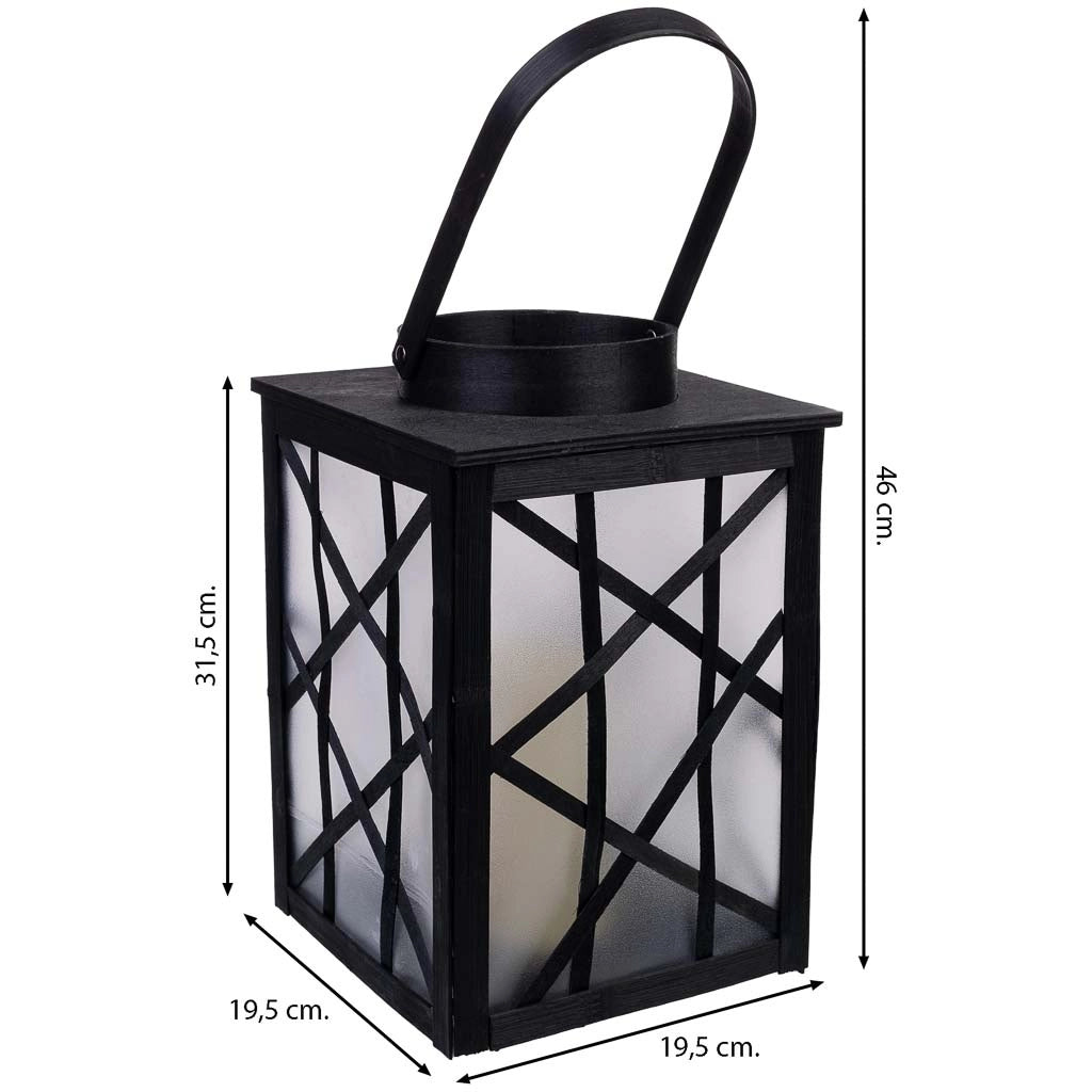 Lanterna in plastica e legno con candela a batteria D19,5x31,5/46h cm