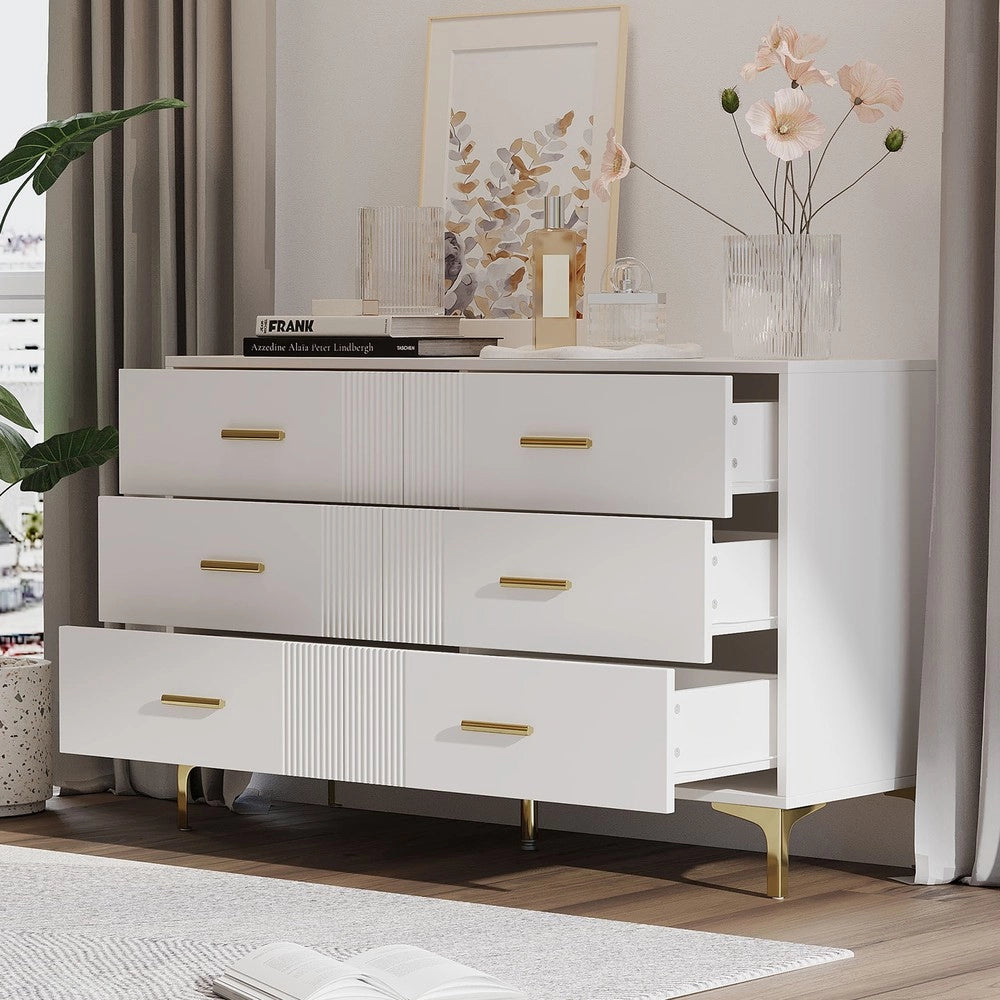 Cassettiera con 6 Cassetti e Ante ¨C MINIMAL ¨C Bianco, Soggiorno e Camera, 120x40x76 cm