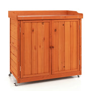 Mobiletto da giardino mobile in legno 985 x 48 x 100 cm con ripiano rimovibile 4 ruote universali stile rustico legno di abete marrone 20_0011571
