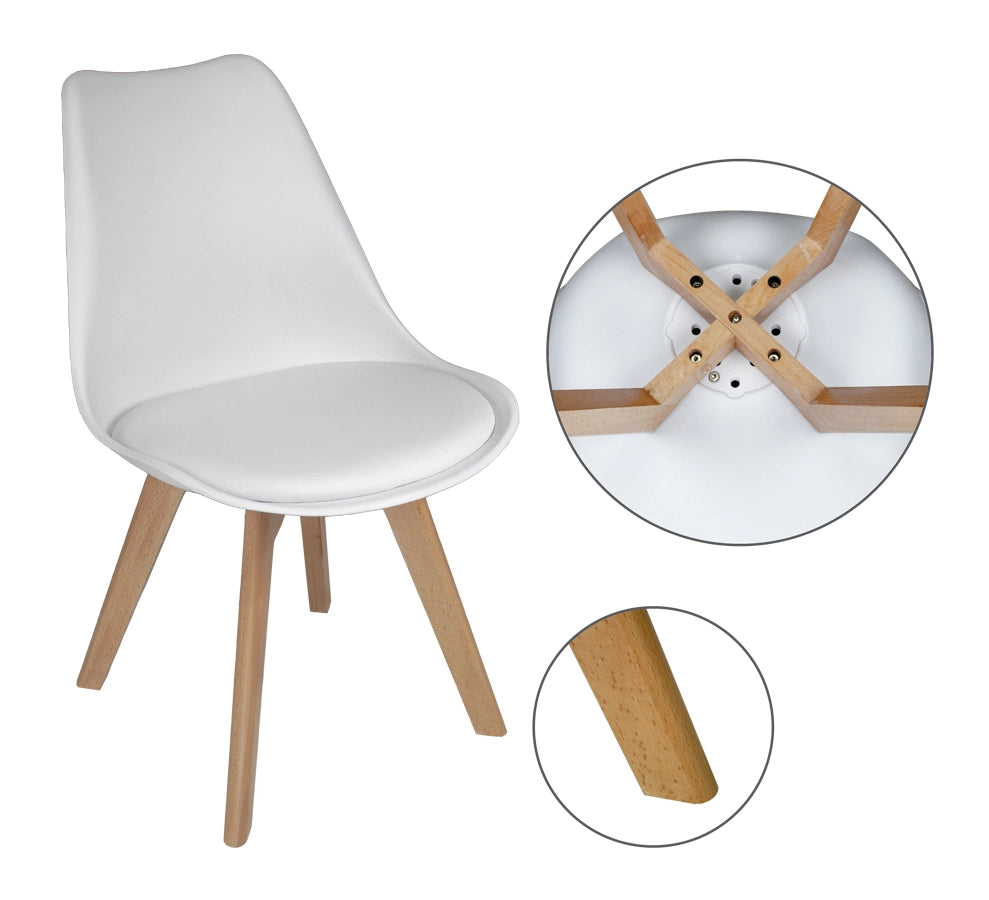 Sedia in plastica bianca, sedia da pranzo piede in legno (2 pz) - Mia - SD08MIPL