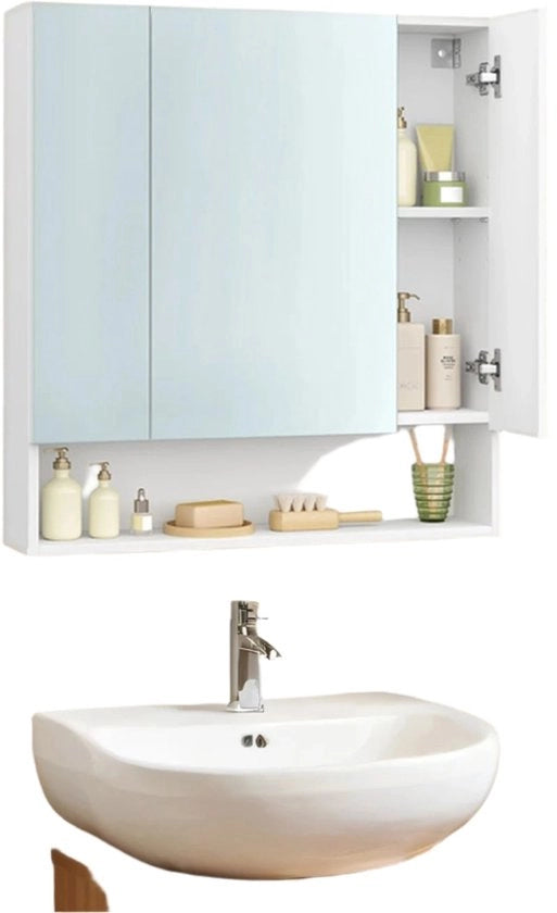 Cassettiera da bagno - specchiera - 3 porte cassettiera da bagno - 16,5 cm x 70 cm x 75 cm