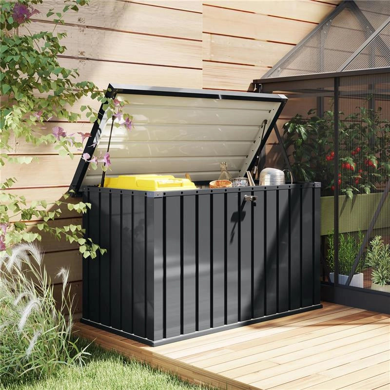 BAULE DA ESTERNO DA 400L IN ACCIAIO ZINCATO CON SERRATURA E 2 CHIAVI 124X66X72 CM GRIGIO SCURO
