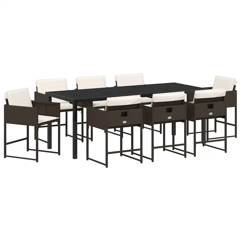 Set da Pranzo per Giardino con cuscino 9 pcs Marrone polyrattan 3380019