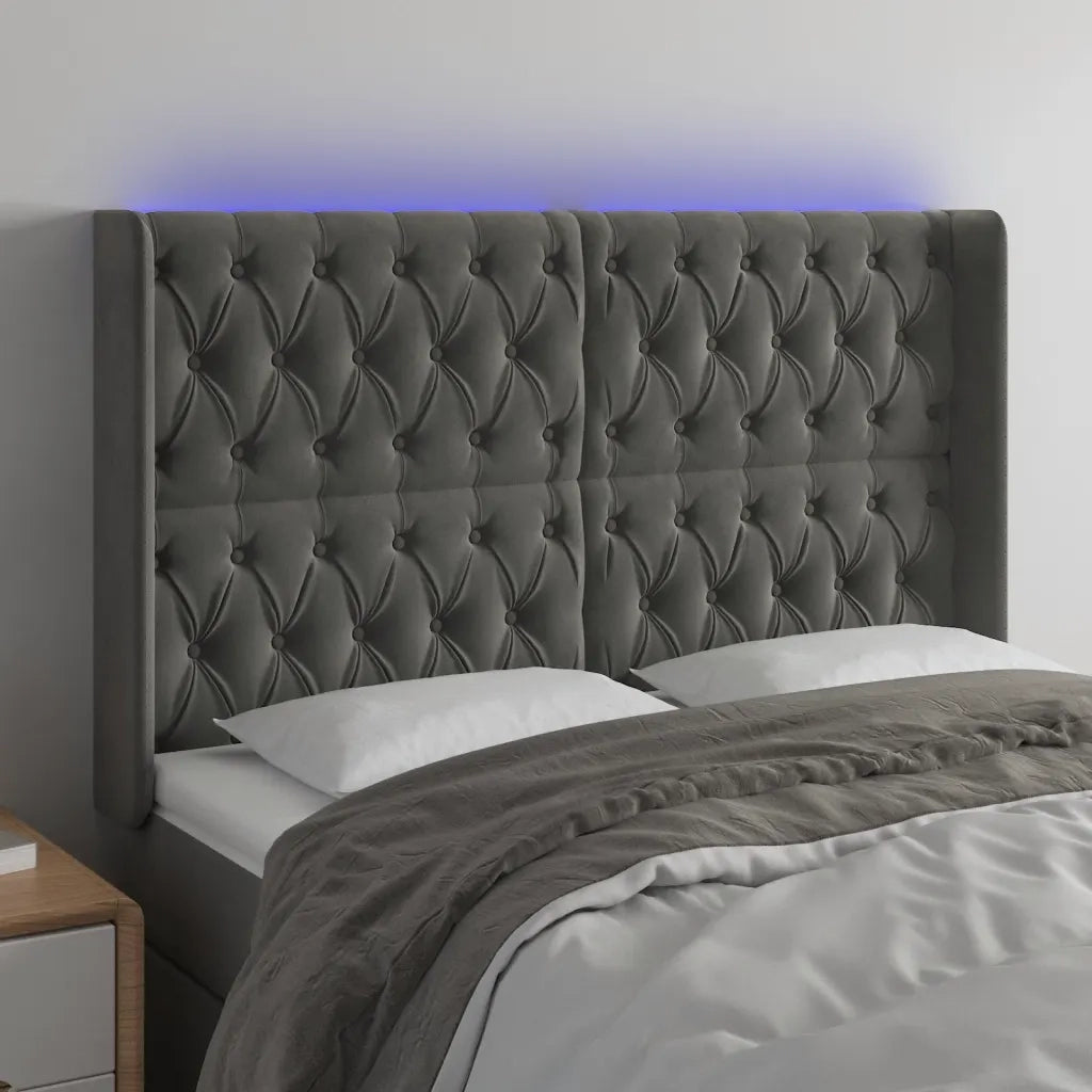 Testiera a LED-Testata con LED Grigio Scuro 147x16x118/128cm in Velluto 453754