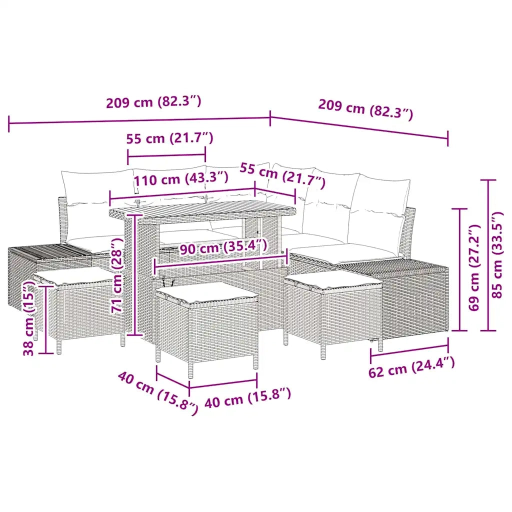 Set Divano da Giardino con cuscino 9 pcs Grigio polyrattan 3362793