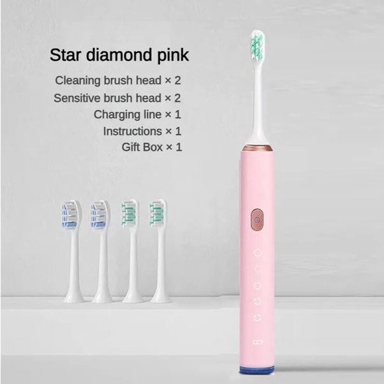 Elettroborbotta ricaricabile per adulti, uomini e donne con setole morbide, medio, 4 testine - rosa