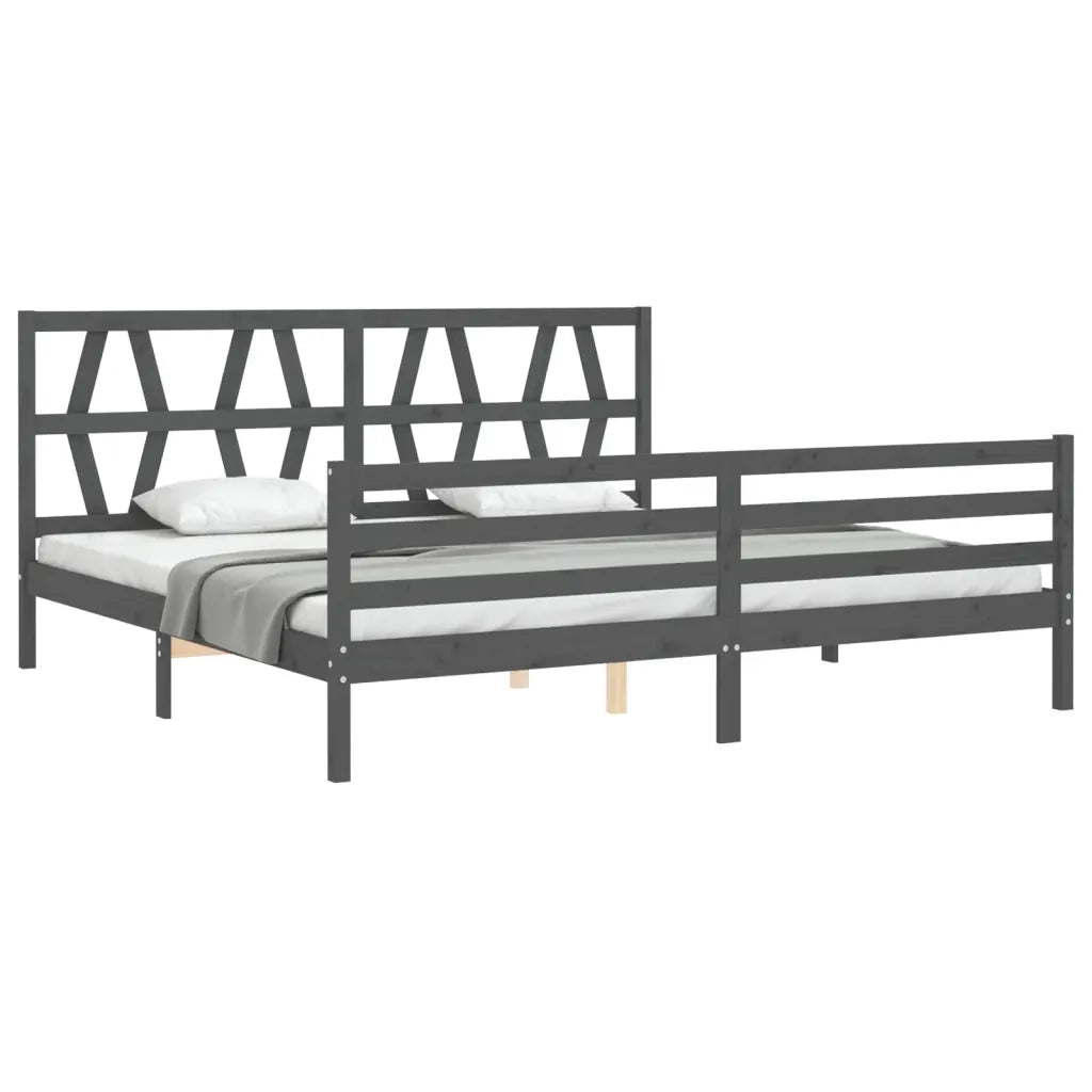 Giroletto con Testiera Grigio 200x200 cm in Legno Massello 3194398