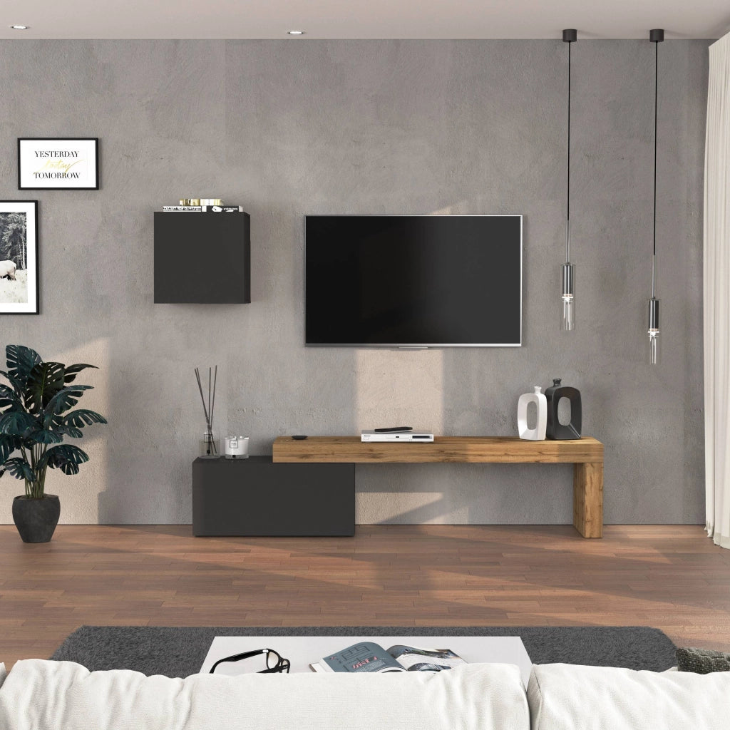 WHOUS Parete attrezzata Chronos set soggiorno antracite opaco e rovere 180/260x40 cm