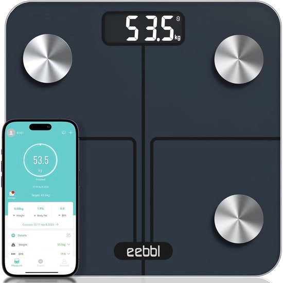 Pesa digitale per bagno intelligente - scala di peso professionale con impedance - pesa con precisione digitale - analisi di 13 funzioni - massimo 180 kg - compatibile con Android e iOS (nero)
