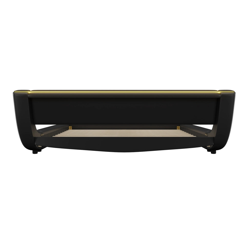 Letto a pavimento 160x200 cm in PU nero con LED RGB controllabili tramite app