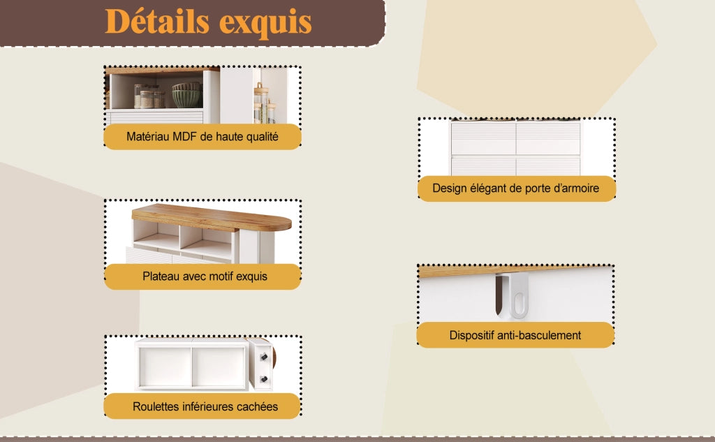 Tavolo allungabile con 6 cassetti e vani aperti, su ruote, per soggiorno e cucina, in MDF bianco, 137-215 × 39 × 102.3 cm