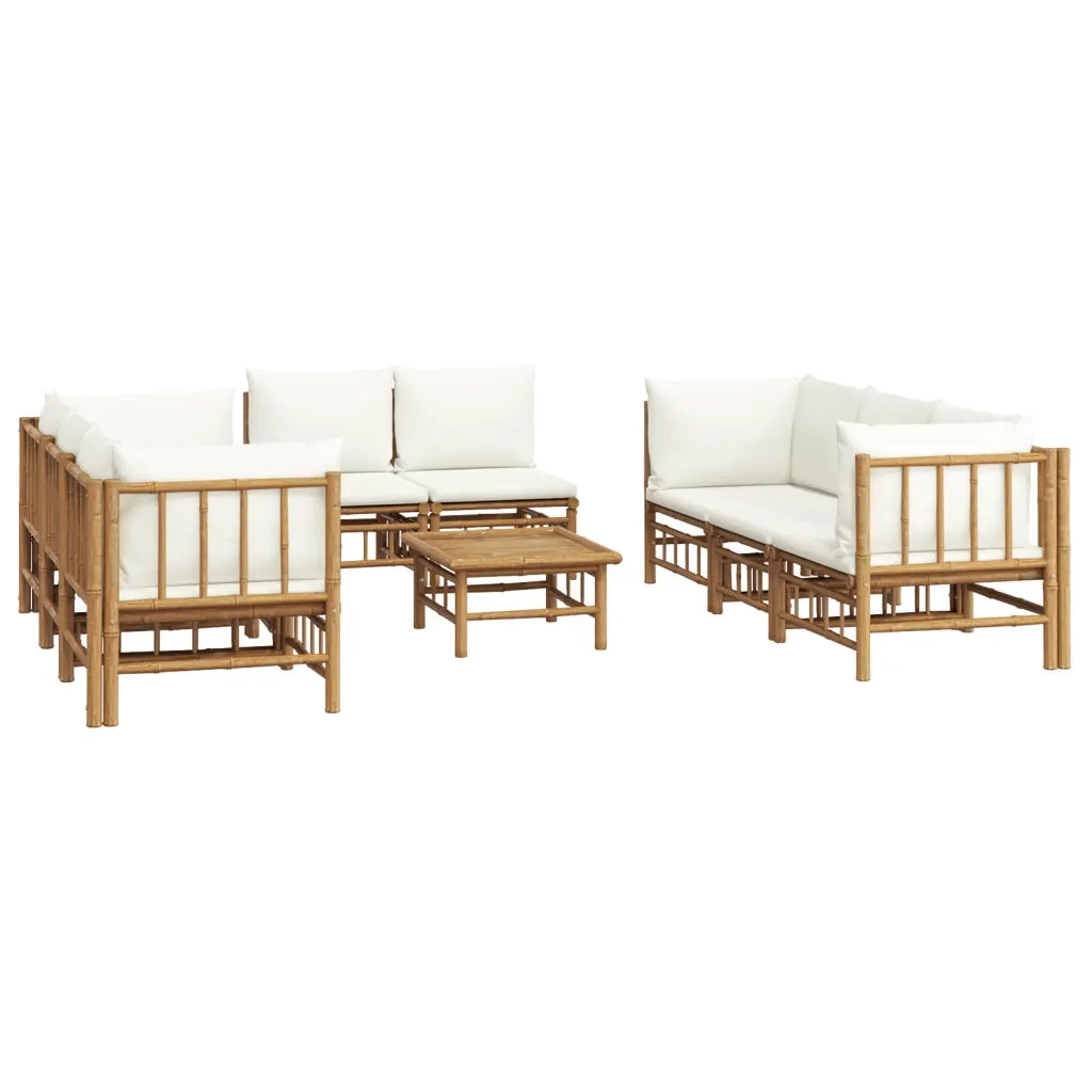 Set Salotto da Giardino 9pz con Cuscini Bianco Crema in BambÃ¹