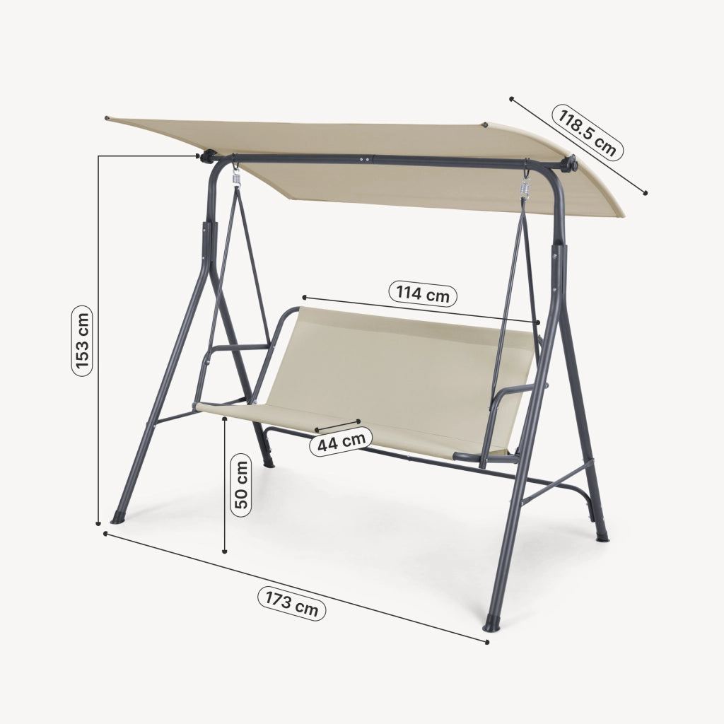 Dondolo da Giardino Satten a 3 Posti con Tettuccio Parasole 173x119x153 cm - Grigio / Beige [en.casa]