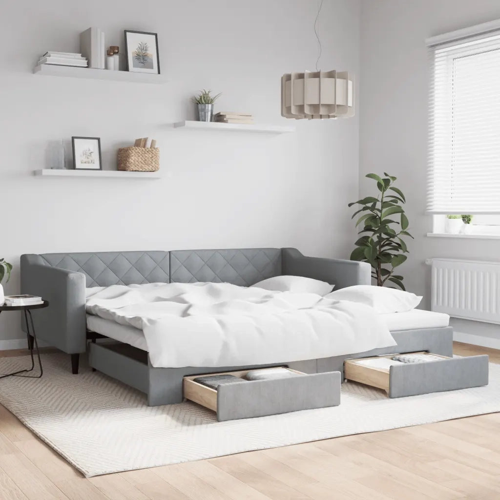 Divano letto | Sof¨¤ letto | Letto singolo Estraibile Cassetti Grigio Chiaro 100x200 Tessuto