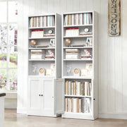 Libreria in metallo bianca con 5 ripiani regolabili e anta, design industriale, H 180 cm