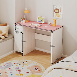 SCrivania bianca con cassetto e armadietto per bambina con piano rosa capiente