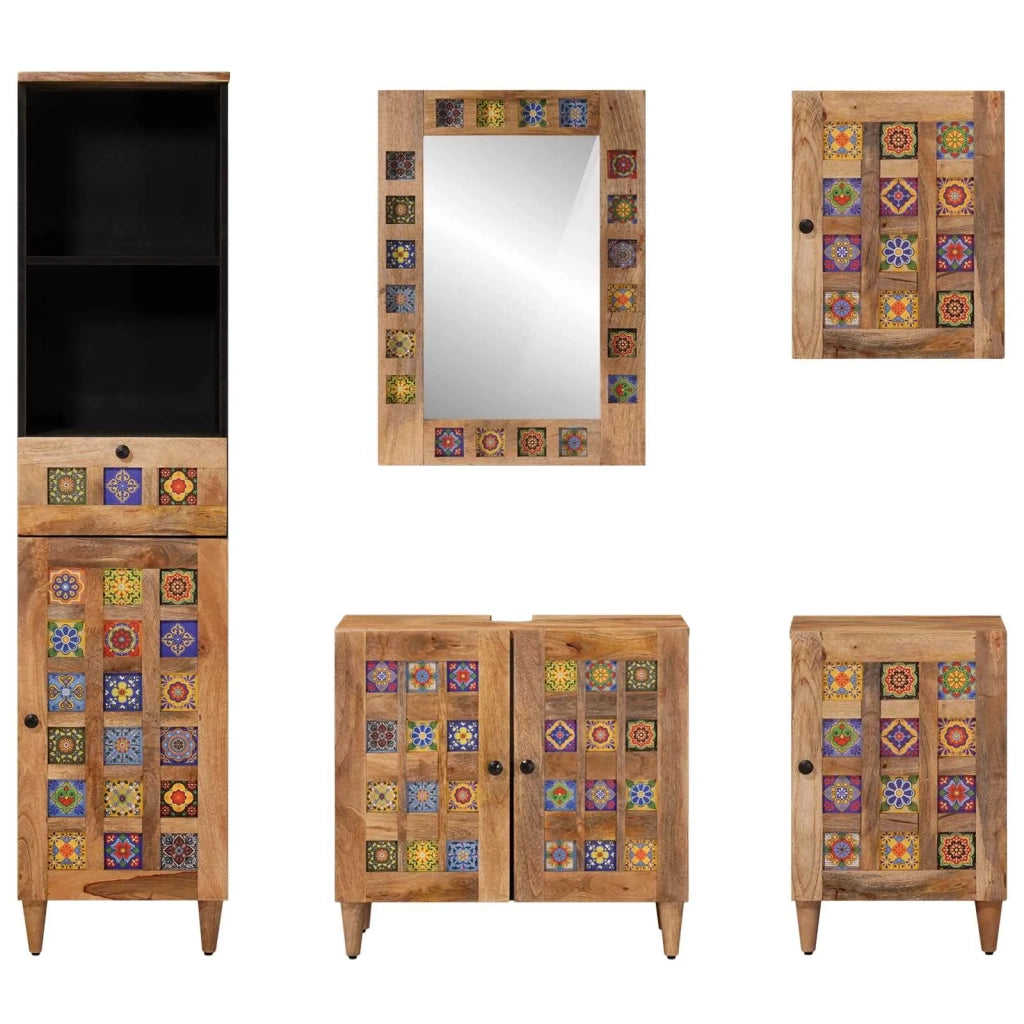 Set di mobili per il bagno con cassetto 5 pcs Naturale