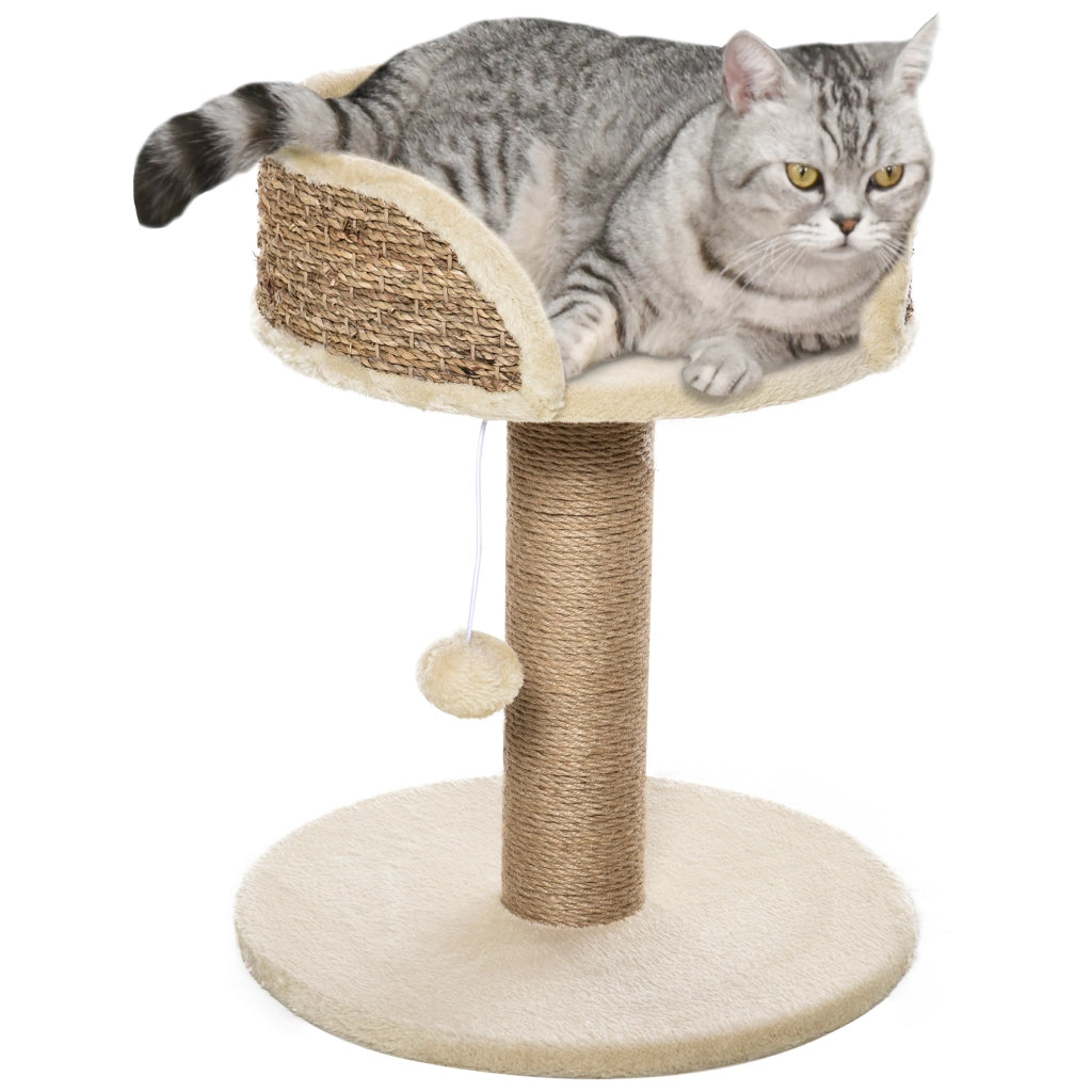 Albero tiragraffi per gatti con piattaforma e pompon ¨C zephmum ¨C 40x40x49 cm sisal beige