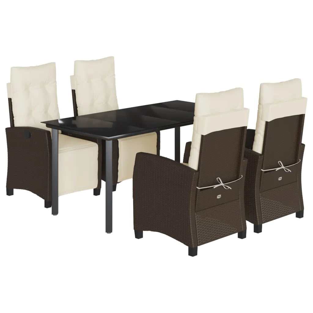 Set da Pranzo da Giardino 5pz con Cuscini in Polyrattan Marrone 3212984